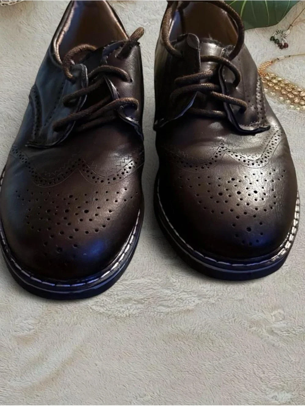 Classic Boy’s Faux Leather Dress Shoes - Dark Brown
